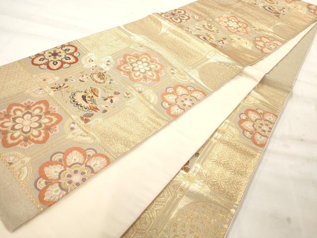 平和屋着物◎六通柄袋帯 天井花鳥文 金糸 正絹 逸品 AAAO8091jz