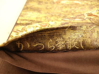 平和屋着物◎六通太鼓柄袋帯 唐織 蔓帯散らし 金糸 引箔 正絹 逸品 AAAO8505fw