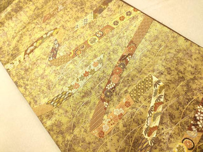 平和屋着物◎六通太鼓柄袋帯 唐織 蔓帯散らし 金糸 引箔 正絹 逸品 AAAO8505fw