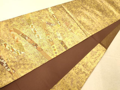 平和屋着物◎六通太鼓柄袋帯 唐織 蔓帯散らし 金糸 引箔 正絹 逸品 AAAO8505fw