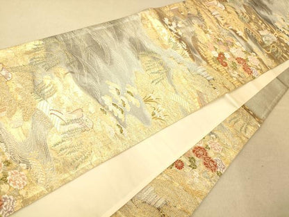 平和屋着物◎六通柄袋帯 唐織 流水風景御所車文 金銀糸 正絹 逸品 AAAO8508fw