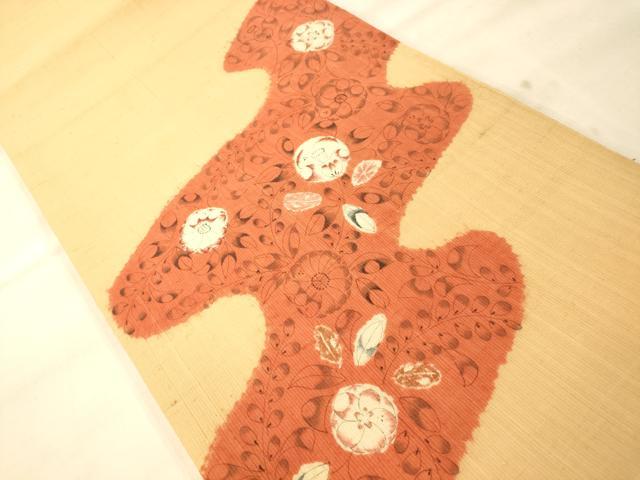 平和屋着物◎太鼓柄袋帯 手描き 紬地 流水草花文 正絹 逸品 AAAO8599fw