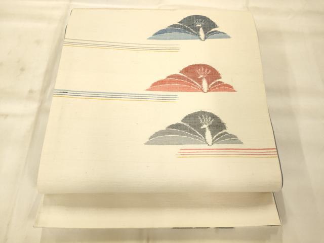 平和屋着物◎全通柄袋帯 紬地 孔雀横段文 正絹 逸品 AAAO8612fw