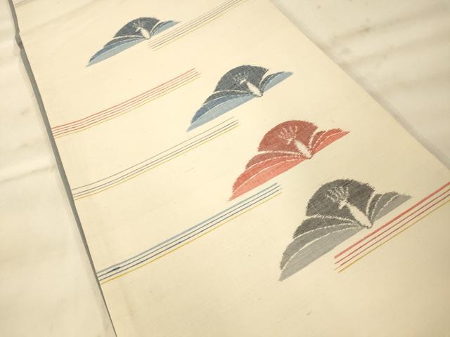 平和屋着物◎全通柄袋帯 紬地 孔雀横段文 正絹 逸品 AAAO8612fw
