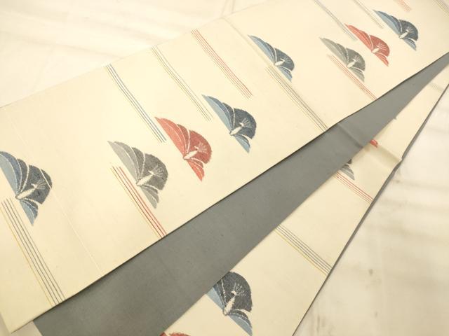 平和屋着物◎全通柄袋帯 紬地 孔雀横段文 正絹 逸品 AAAO8612fw