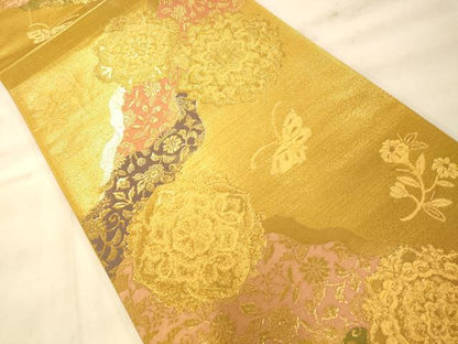 平和屋着物◎六通柄袋帯 道長正倉院花蝶文 金糸 正絹 逸品 AAAO8615fw