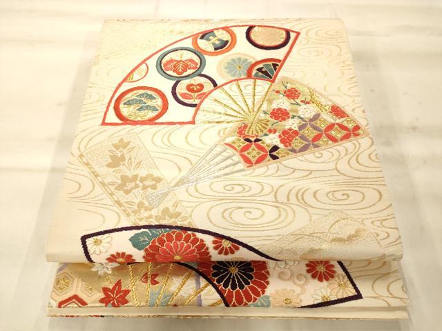 平和屋着物◎六通柄袋帯　唐織　扇吉祥文様　金銀糸　正絹　逸品　AAAO8626fw