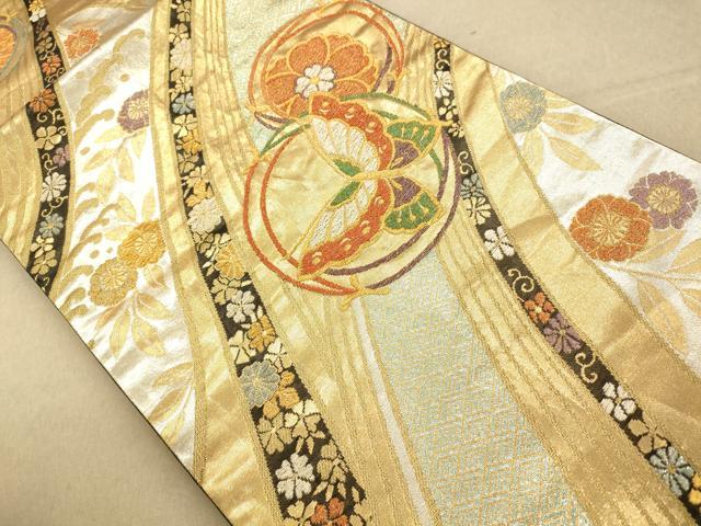 平和屋着物◎六通柄袋帯 唐織 花蝶丸熨斗文 金銀糸 正絹 逸品 AAAO8659fw