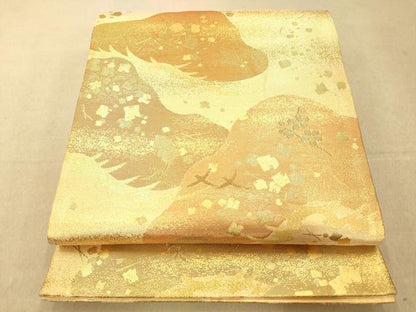 平和屋着物◎六通柄袋帯　山重ね霞枝花文　金糸　正絹　逸品　AAAO8667fw