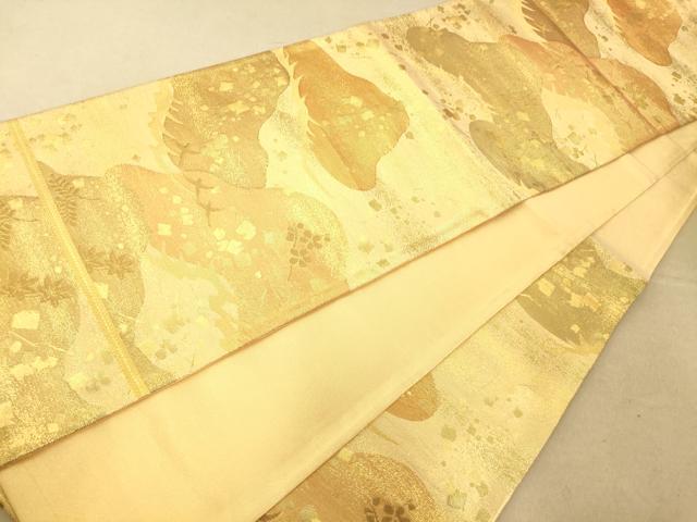 平和屋着物◎六通柄袋帯　山重ね霞枝花文　金糸　正絹　逸品　AAAO8667fw