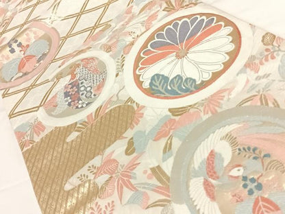 平和屋着物◎六通柄袋帯 吉祥花丸文 金銀糸 正絹 逸品 AAAO8843wt