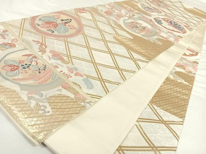 平和屋着物◎六通柄袋帯 吉祥花丸文 金銀糸 正絹 逸品 AAAO8843wt