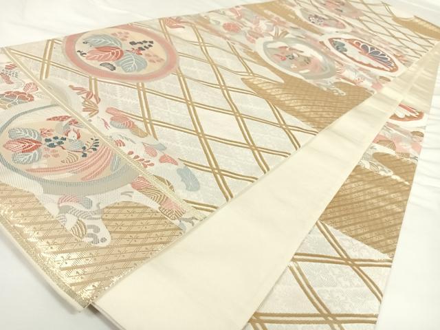 平和屋着物◎六通柄袋帯 吉祥花丸文 金銀糸 正絹 逸品 AAAO8843wt