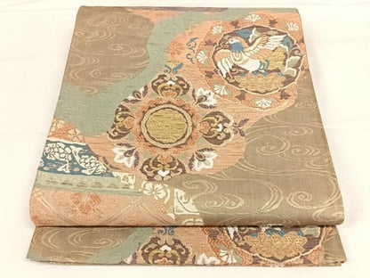平和屋着物◎六通柄袋帯 道長花鳥文 金糸 正絹 逸品 AAAO8850wt