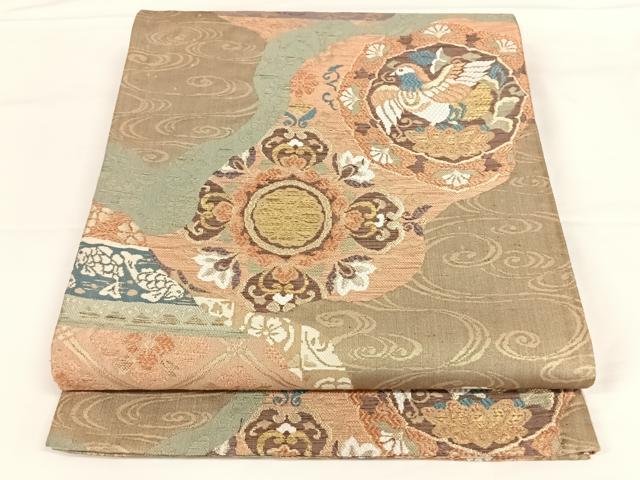 平和屋着物◎六通柄袋帯 道長花鳥文 金糸 正絹 逸品 AAAO8850wt