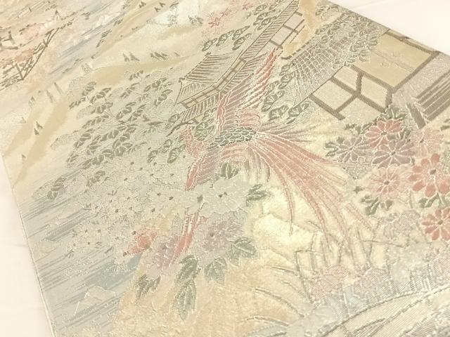 平和屋着物◎佐賀錦 六通柄袋帯 風景鳳凰文 銀糸 正絹 逸品 AAAO8858wt