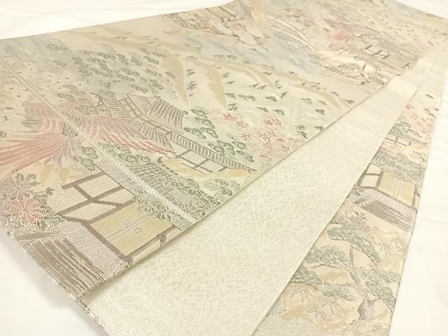 平和屋着物◎佐賀錦 六通柄袋帯 風景鳳凰文 銀糸 正絹 逸品 AAAO8858wt