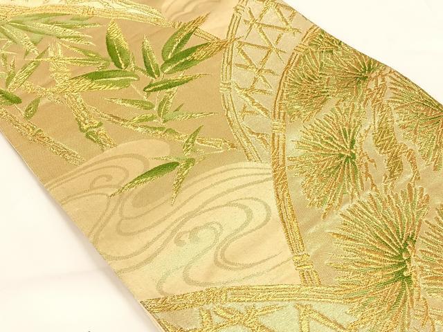 平和屋着物◎六通柄袋帯 唐織 籬松文 金糸 正絹 逸品 AAAO9008ey