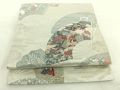 平和屋着物◎六通柄袋帯 唐織 遊飛扇面文 正絹 逸品 AAAO9035jh