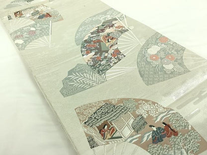 平和屋着物◎六通柄袋帯 唐織 遊飛扇面文 正絹 逸品 AAAO9035jh