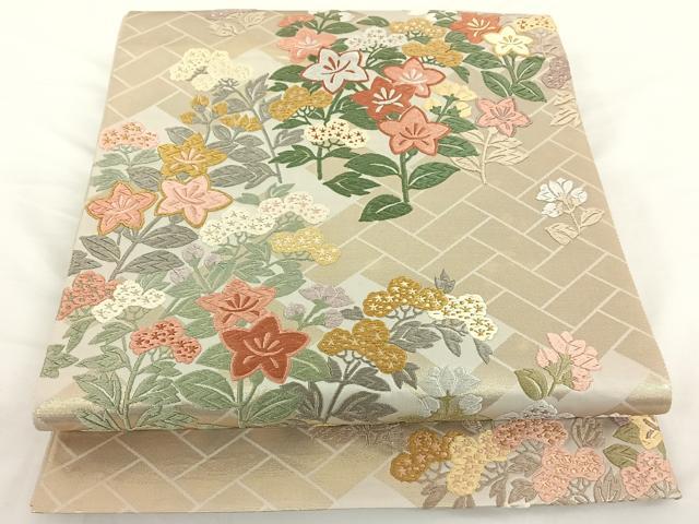 平和屋着物◎六通柄袋帯 唐織 檜垣秋草文 金糸 正絹 逸品 AAAO9040jh