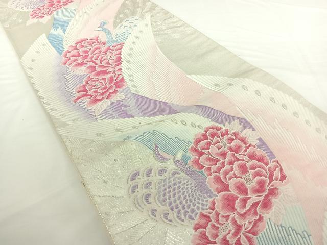 平和屋着物◎六通柄袋帯 唐織 花鳥文 銀糸 正絹 逸品 AAAO9055jh