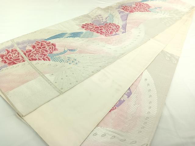 平和屋着物◎六通柄袋帯 唐織 花鳥文 銀糸 正絹 逸品 AAAO9055jh