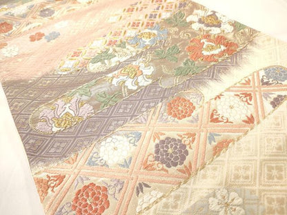 平和屋着物◎六通柄袋帯 唐織 霞取り花文 金糸 正絹 逸品 AAAO9093jz