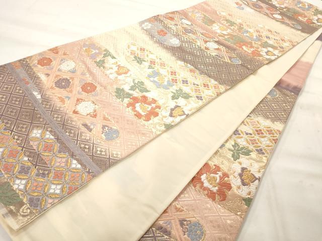 平和屋着物◎六通柄袋帯 唐織 霞取り花文 金糸 正絹 逸品 AAAO9093jz