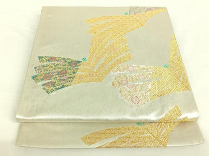 平和屋着物◎六通柄袋帯　吉祥花文　金糸　正絹　逸品　AAAO9355jh