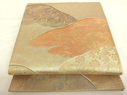平和屋着物◎六通柄袋帯　連山文　吉祥花鳥文　金銀糸　正絹　逸品　AAAO9409jh