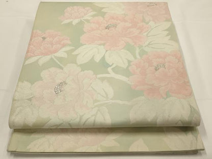 平和屋着物◎六通柄袋帯　草花文　銀糸　正絹　逸品　AAAO9501tm