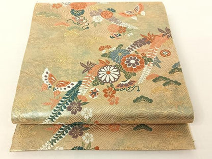 平和屋着物◎六通柄袋帯 金涛秀宝小袖文 金糸 引箔 正絹 逸品 AAAO9516jh