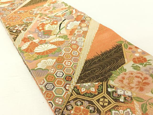 平和屋着物◎佐賀錦 六通柄袋帯 地紙花蝶文 金糸 正絹 逸品 AAAO9528jh