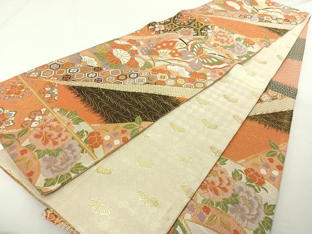 平和屋着物◎佐賀錦 六通柄袋帯 地紙花蝶文 金糸 正絹 逸品 AAAO9528jh