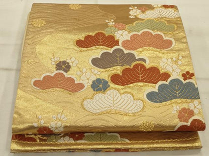 平和屋着物◎六通柄袋帯 唐織 流水松文 金糸 正絹 逸品 AAAP0304ou