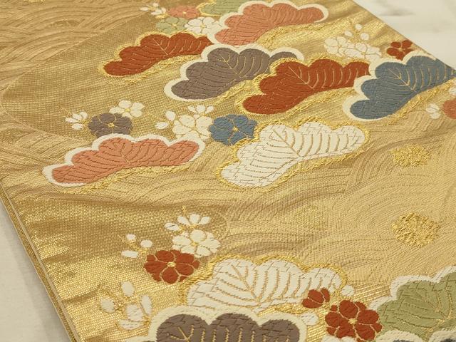 平和屋着物◎六通柄袋帯 唐織 流水松文 金糸 正絹 逸品 AAAP0304ou