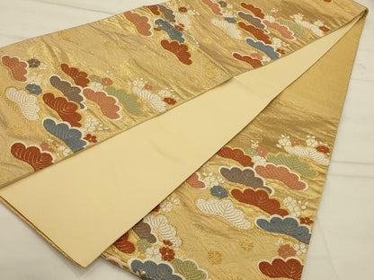 平和屋着物◎六通柄袋帯 唐織 流水松文 金糸 正絹 逸品 AAAP0304ou