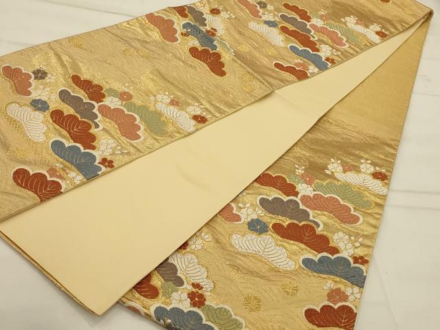 平和屋着物◎六通柄袋帯 唐織 流水松文 金糸 正絹 逸品 AAAP0304ou