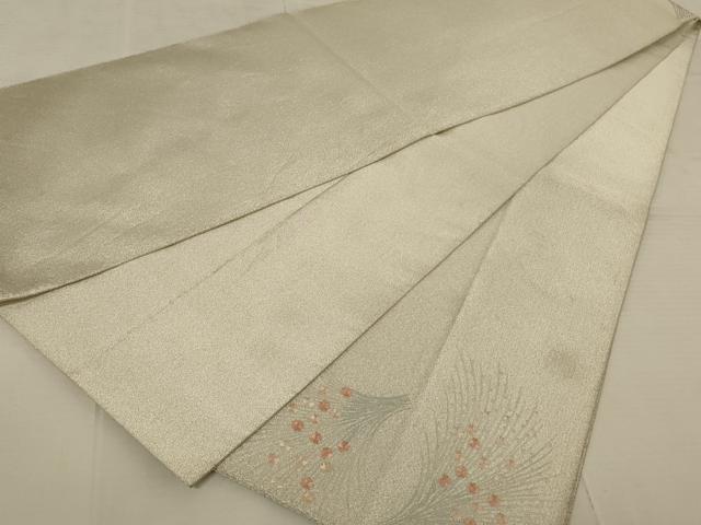 平和屋着物◎綴れ 太鼓柄袋帯 刺繍 舞花文 銀彩 正絹 逸品