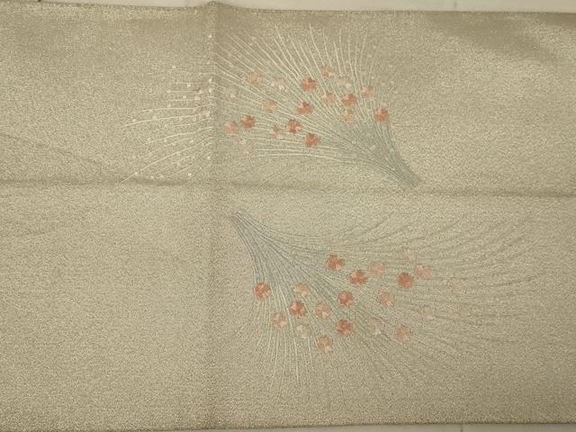 平和屋着物◎綴れ 太鼓柄袋帯 刺繍 舞花文 銀彩 正絹 逸品