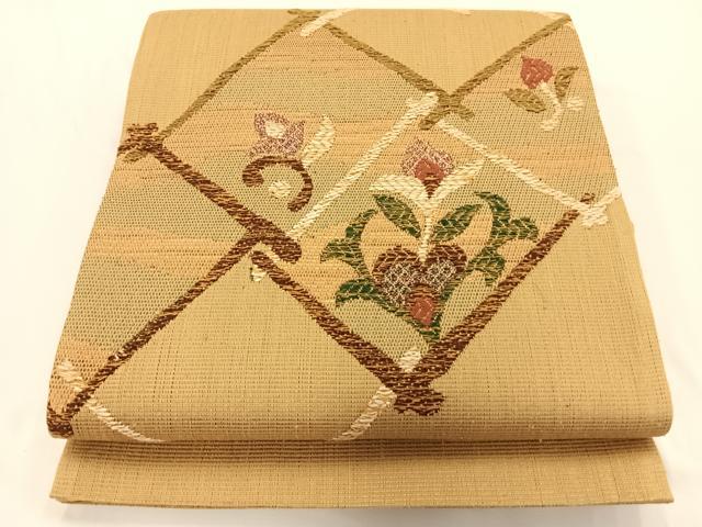 平和屋着物◎太鼓柄袋帯 紬地 草花文 正絹 逸品 AAAP0351wt