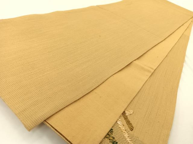 袋帯 逸品 紬地 草花 段縞 ぼかし 灰紫 お太鼓柄 正絹 中古