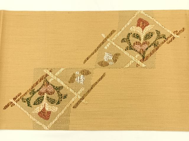 平和屋着物◎太鼓柄袋帯 紬地 草花文 正絹 逸品 AAAP0351wt