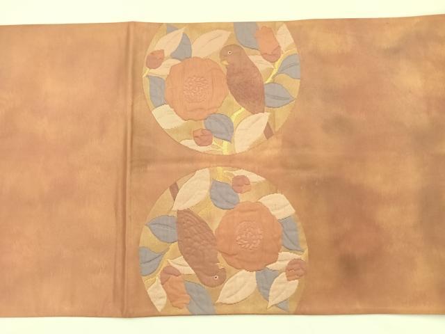 平和屋着物◎六通太鼓柄袋帯 花鳥丸文 金糸 引箔 正絹 逸品 AAAP0360wt
