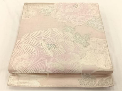 平和屋着物◎六通柄袋帯 草花文 銀糸 引箔 正絹 逸品 AAAP0370wt