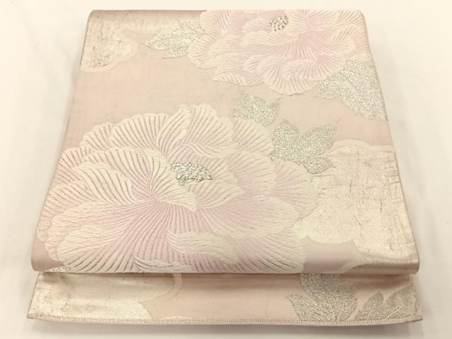 平和屋着物◎六通柄袋帯 草花文 銀糸 引箔 正絹 逸品 AAAP0370wt