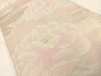 平和屋着物◎六通柄袋帯 草花文 銀糸 引箔 正絹 逸品 AAAP0370wt