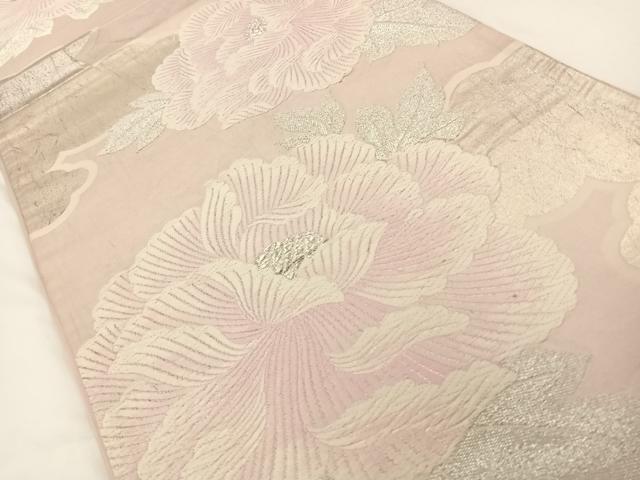 平和屋着物◎六通柄袋帯 草花文 銀糸 引箔 正絹 逸品 AAAP0370wt