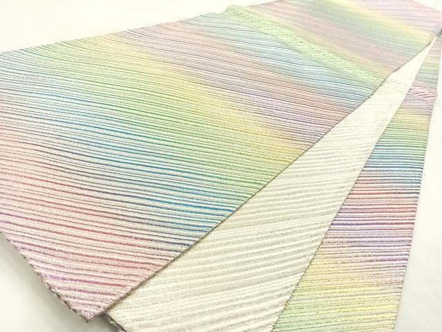 平和屋着物◎佐賀錦 全通柄袋帯 斜縞 金銀糸 正絹 逸品